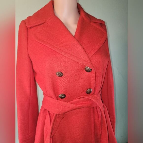 J.Crew Womens Orange Wool Long Sleeve Belted Button Double Breasted Pea Coat 2 - Picture 3 of 7